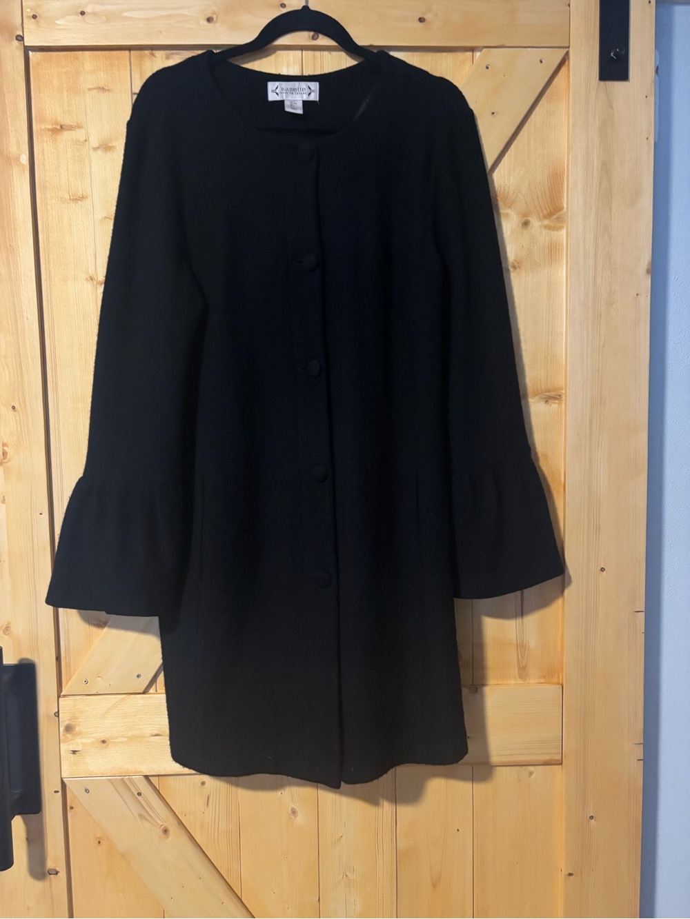 Nanette Nanette Lepore Black 100% Wool Bell Sleeve Coat Large